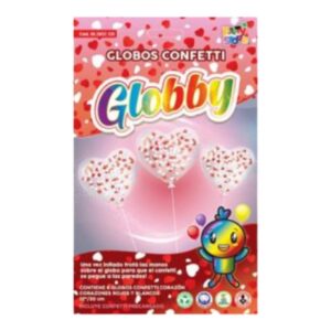 GLOBBY 12" CORAZON c/CONFETTI CORAZON RJ Y BL - x6 un.