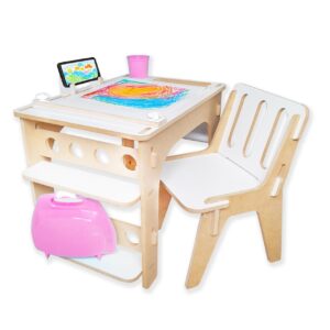 MESA DIDACTICA C/SILLA VALIJA Y VASO ROSA C/U