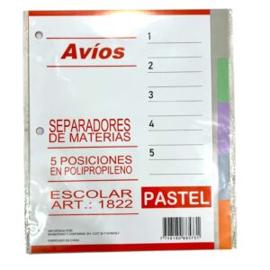 SEPARADOR N3 AVIOS PP 5 POSICIONES PASTEL X12U