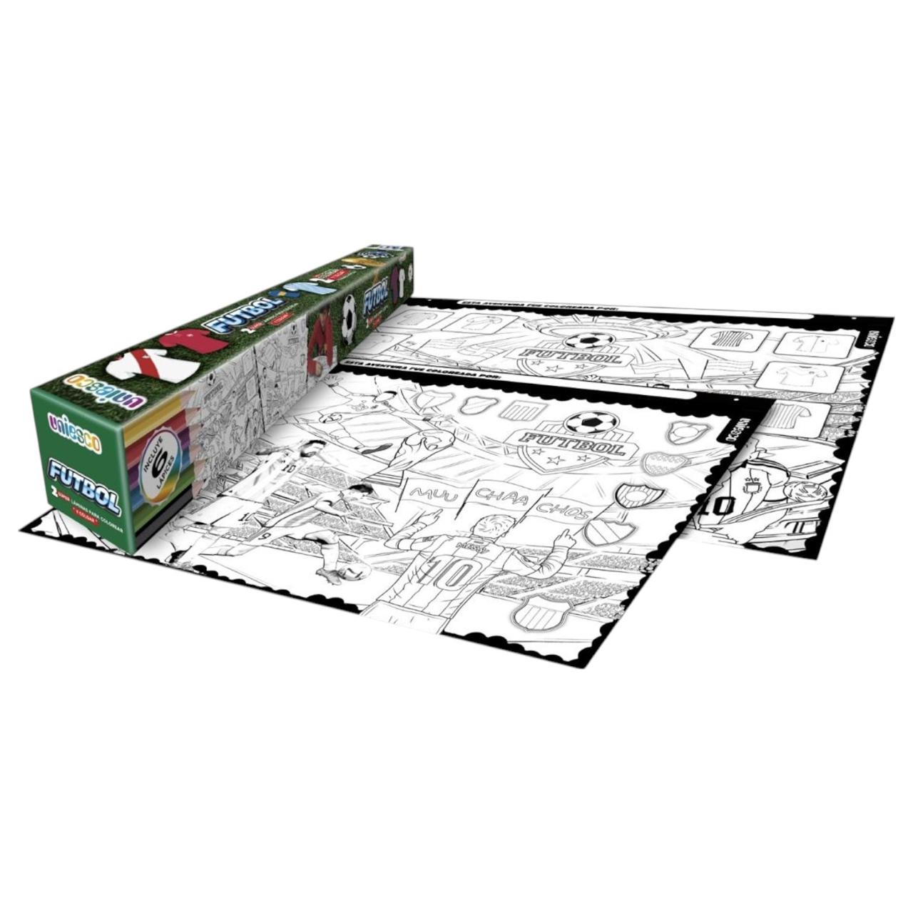 2 LAMINAS PARA PINTAR 64 X 48 CMS + LAPICES DE COLORES + 2 SOPORTES (PARA COLGAR) FOOTBALL