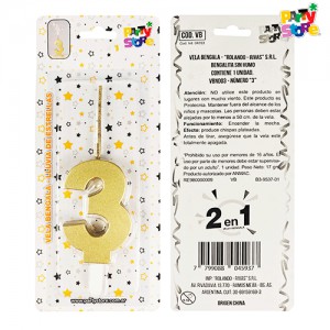 VELA BENGALA NUMERO DORADA Nº3 C/U PARTY STORE