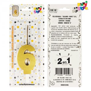 VELA BENGALA NUMERO DORADA Nº6 C/U PARTY STORE