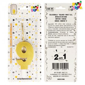 VELA BENGALA NUMERO DORADA Nº9 C/U PARTY STORE