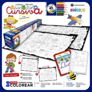 2 LAMINAS PARA PINTAR 64 X 48 CMS + LAPICES DE COLORES + 2 SOPORTES (PARA COLGAR) CURSIVA