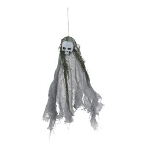ADORNO COLGANTE CALAVERA CHICA C/MANTO 25CM GRIS VERDE POPUS C/U