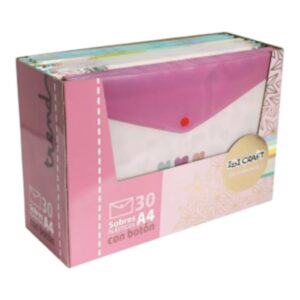 SOBRE PLASTICO C/BOTON IBICRAFT A4 SURTIDOS X30U /76816